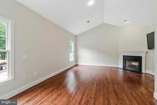 Empty room, Fireplace, Interior, Recessed Lighting, Wood Texture Flooring