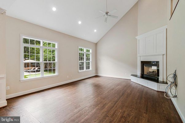 Empty room, Fireplace, Interior, Recessed Lighting, Wood Texture Flooring