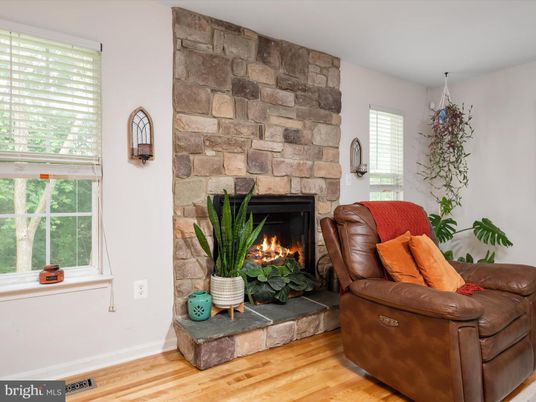 Fireplace, Interior, Living room, Stone Walls, Wood Texture Flooring