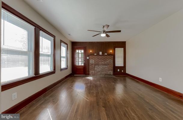 Empty room, Fireplace, Interior, Stone Walls, Wood Texture Flooring