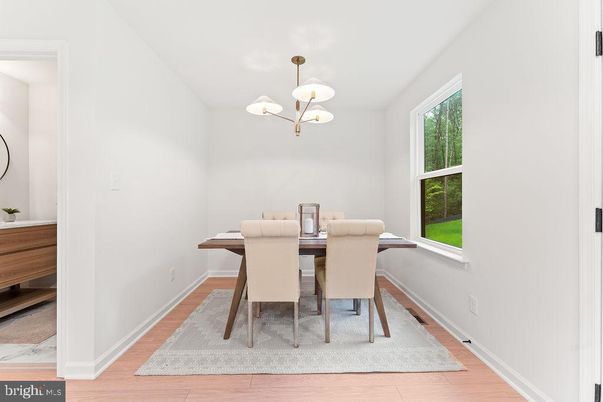 Dining room, Interior, Pendant Lights, Wood Texture Flooring