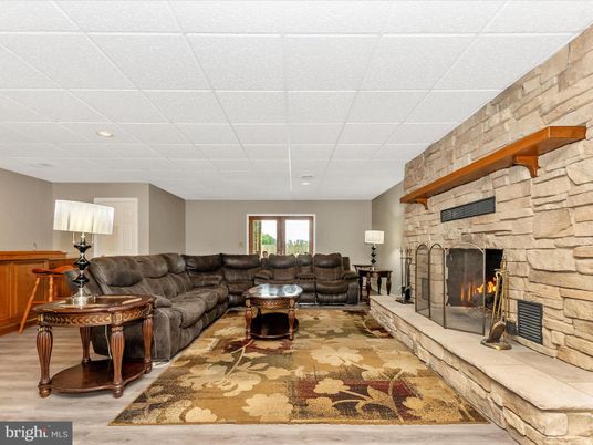 Fireplace, Interior, Living room, Recessed Lighting, Stone Walls