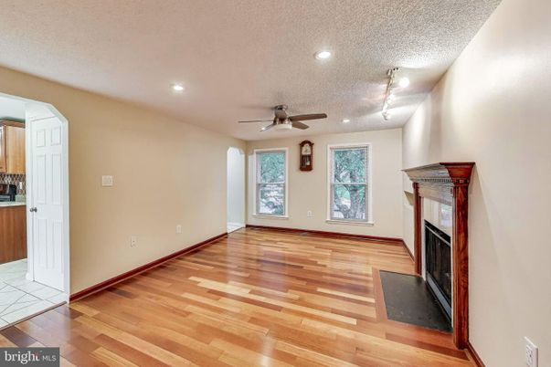 Empty room, Fireplace, Interior, Recessed Lighting, Wood Texture Flooring