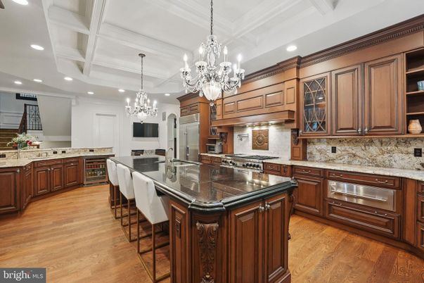 Chandelier, Interior, Kitchen, Recessed Lighting, Stainless Steel Appliances, Wood Texture Flooring