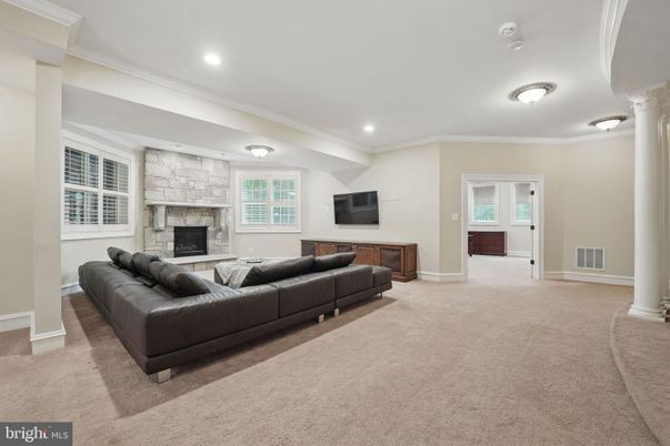 Fireplace, Interior, Living room, Recessed Lighting, Stone Walls