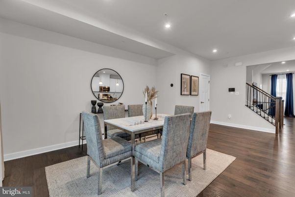 Dining room, Interior, Recessed Lighting, Wood Texture Flooring