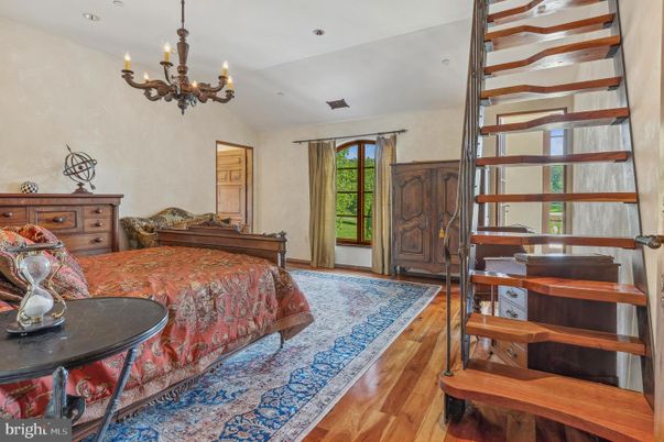 Bedroom, Chandelier, Interior, Recessed Lighting, Wood Texture Flooring