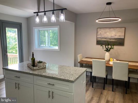 Dining room, Interior, Pendant Lights, Wood Texture Flooring