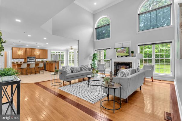 Fireplace, Interior, Kitchen, Living room, Pendant Lights, Recessed Lighting, Wood Texture Flooring