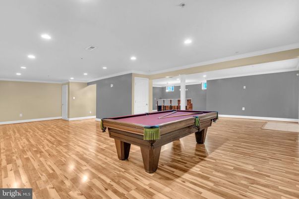 Billiard Table, Game Room, Interior, Recessed Lighting, Wood Texture Flooring