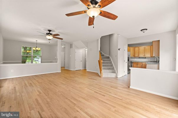 Chandelier, Empty room, Interior, Kitchen, Recessed Lighting, Wood Texture Flooring