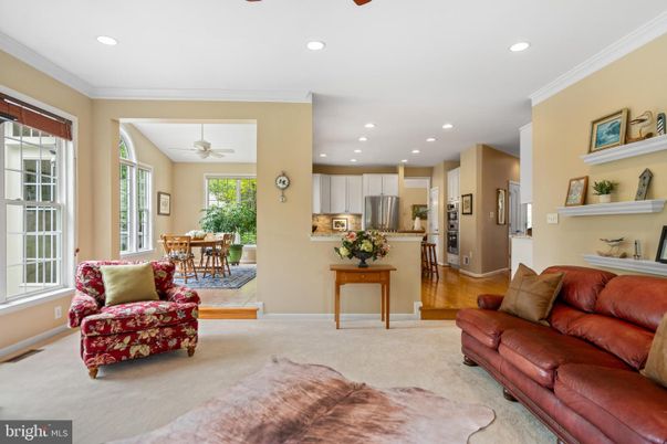 Dining room, Interior, Kitchen, Living room, Recessed Lighting, Stainless Steel Appliances, Wood Texture Flooring