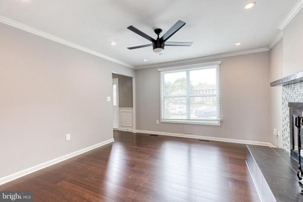 Empty room, Fireplace, Interior, Recessed Lighting, Wood Texture Flooring