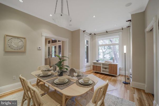 Dining room, Interior, Pendant Lights, Recessed Lighting, Wood Texture Flooring