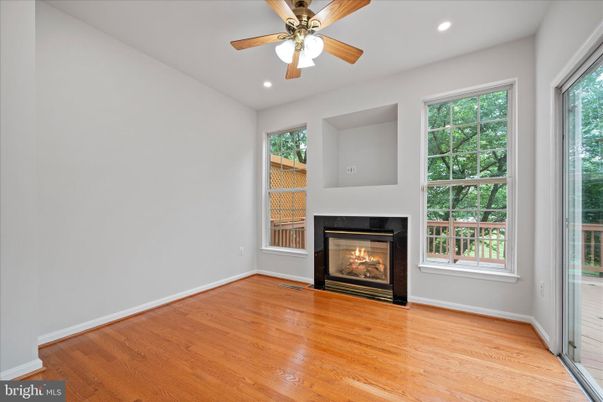 Empty room, Fireplace, Interior, Recessed Lighting, Wood Texture Flooring