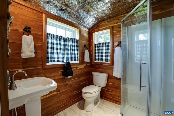 Bathroom, Glass Shower, Interior, Wooden Walls