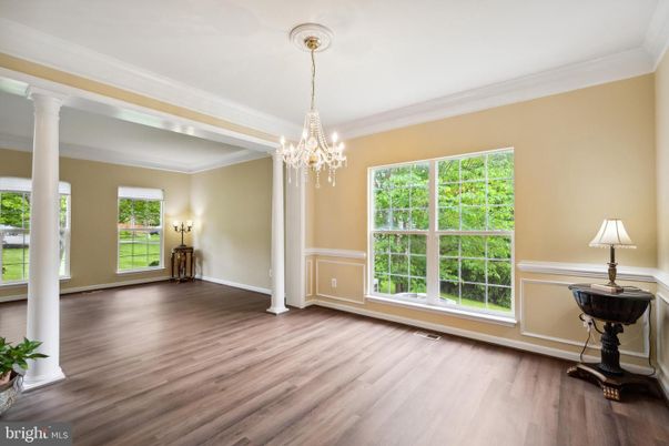 Chandelier, Empty room, Interior, Wood Texture Flooring