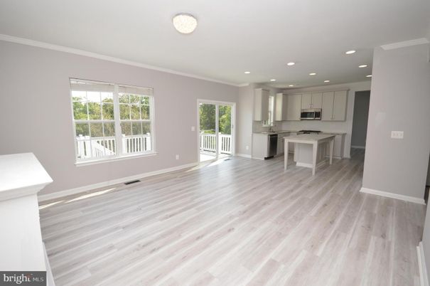 Empty room, Interior, Kitchen, Recessed Lighting, Wood Texture Flooring