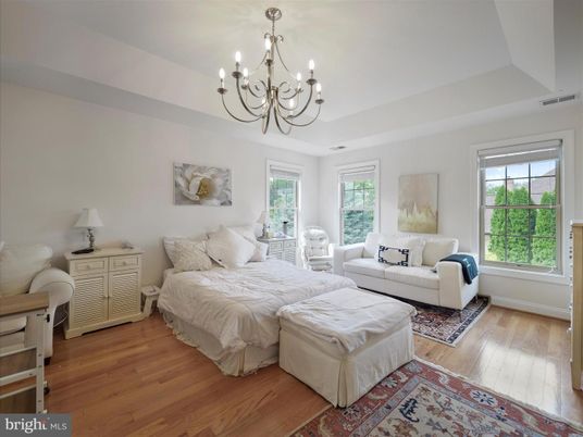 Bedroom, Chandelier, Interior, Wood Texture Flooring