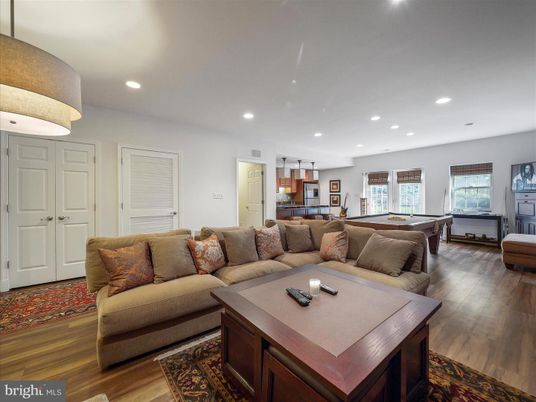 Billiard Table, Game Room, Interior, Living room, Pendant Lights, Recessed Lighting, Wood Texture Flooring
