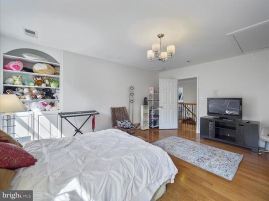 Bedroom, Chandelier, Interior, Wood Texture Flooring