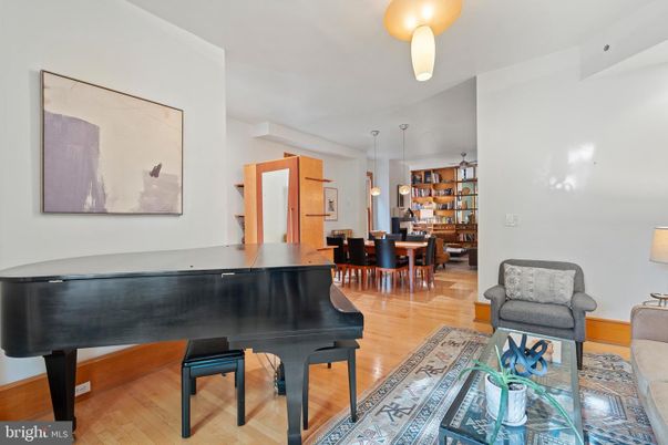 Dining room, Interior, Living room, Pendant Lights, Piano, Wood Texture Flooring