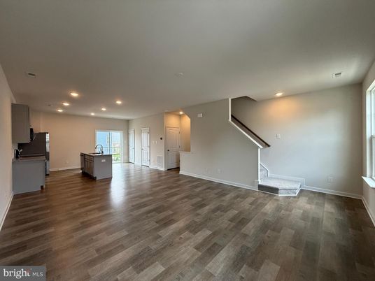 Empty room, Interior, Kitchen, Recessed Lighting, Wood Texture Flooring