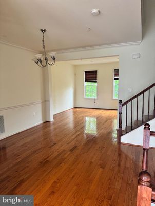 Chandelier, Empty room, Interior, Recessed Lighting, Wood Texture Flooring