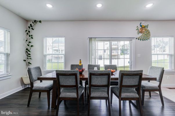 Dining room, Interior, Recessed Lighting, Wood Texture Flooring