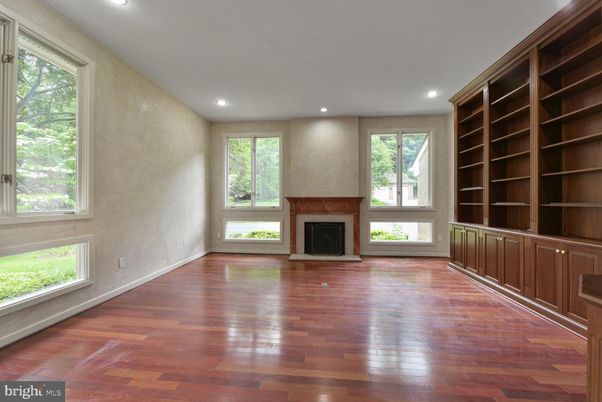 Empty room, Fireplace, Interior, Recessed Lighting, Wood Texture Flooring