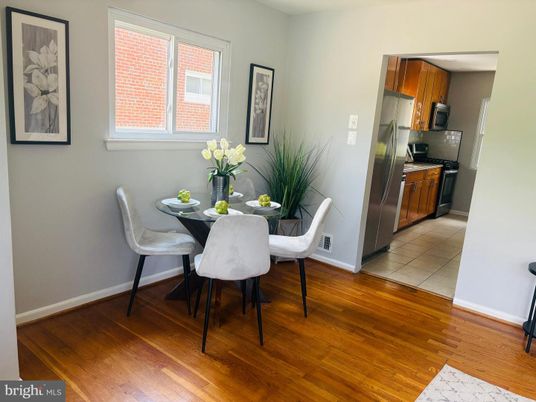 Dining room, Interior, Kitchen, Stainless Steel Appliances, Wood Texture Flooring