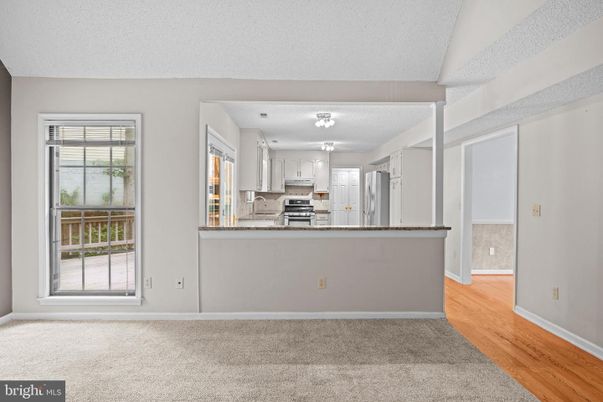 Empty room, Interior, Kitchen, Stainless Steel Appliances, Wood Texture Flooring