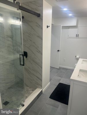 Bathroom, Glass Shower, Interior, Marble Walls, Recessed Lighting
