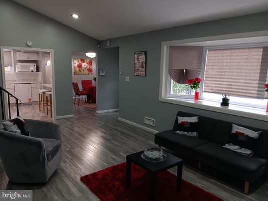 Dining room, Interior, Living room, Recessed Lighting, Wood Texture Flooring