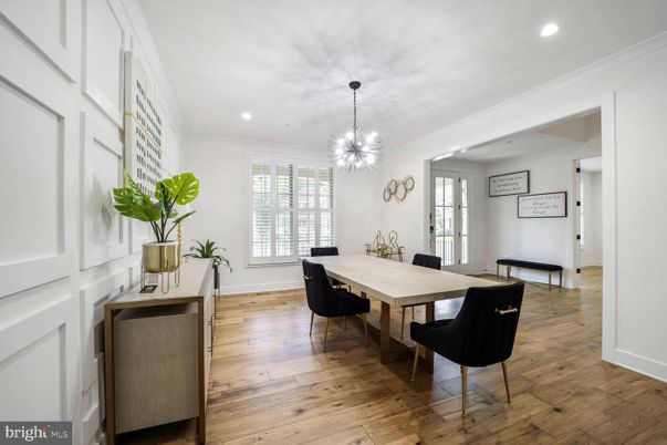 Dining room, Interior, Pendant Lights, Recessed Lighting, Wood Texture Flooring