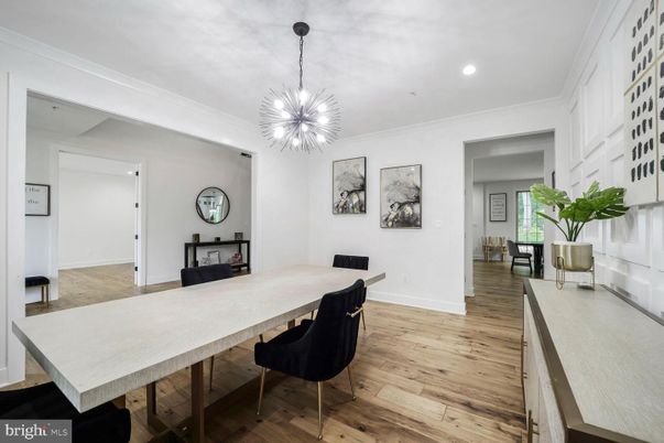 Dining room, Interior, Pendant Lights, Recessed Lighting, Wood Texture Flooring