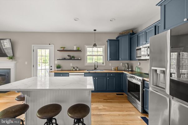 Interior, Kitchen, Pendant Lights, Recessed Lighting, Wood Texture Flooring