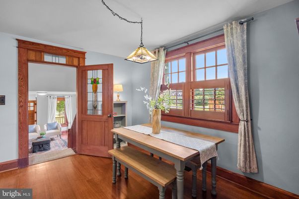 Dining room, Interior, Pendant Lights, Wood Texture Flooring
