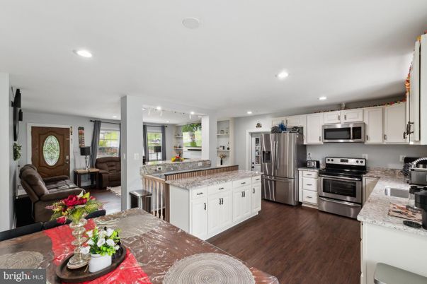 Interior, Kitchen, Living room, Recessed Lighting, Stainless Steel Appliances, Wood Texture Flooring