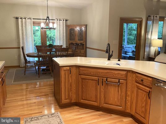 Dining room, Interior, Kitchen, Pendant Lights, Wood Texture Flooring