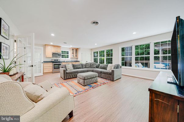 Interior, Kitchen, Living room, Recessed Lighting, Stainless Steel Appliances, Wood Texture Flooring