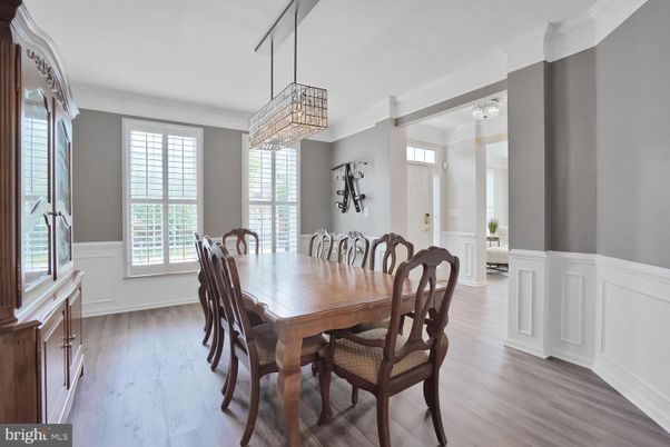 Chandelier, Dining room, Interior, Wood Texture Flooring