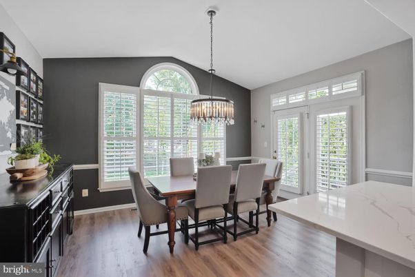 Chandelier, Dining room, Interior, Pendant Lights, Wood Texture Flooring