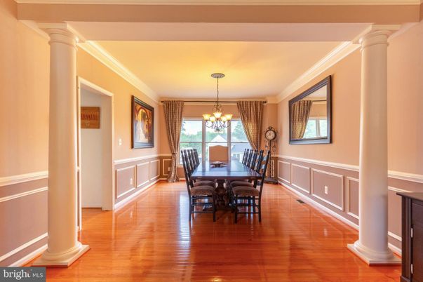 Chandelier, Dining room, Interior, Wood Texture Flooring