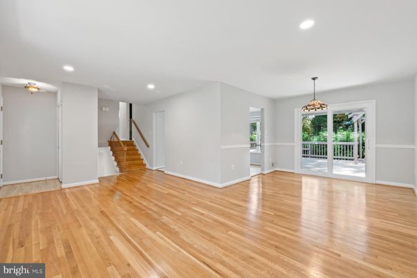 Empty room, Interior, Pendant Lights, Recessed Lighting, Wood Texture Flooring