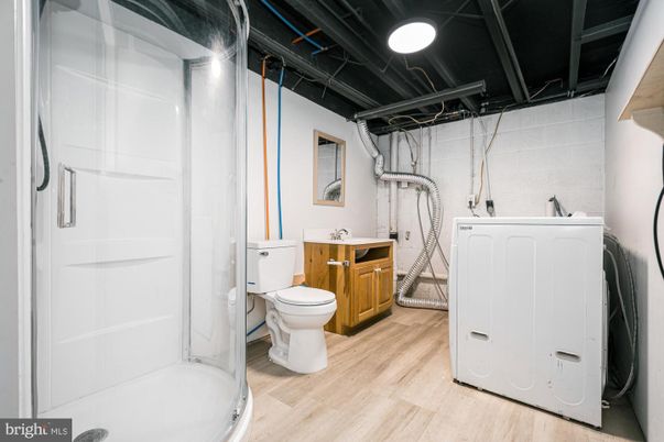 Bathroom, Interior, Washer, Wood Texture Flooring