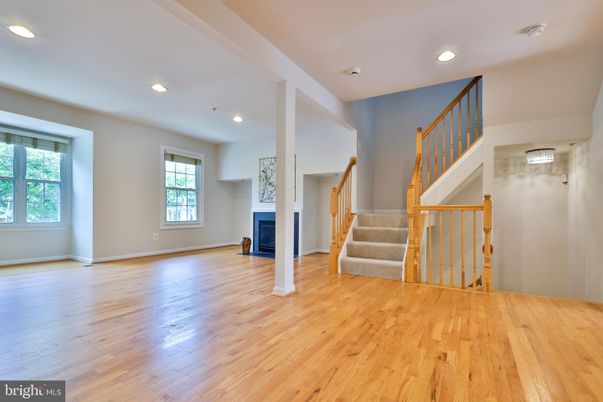 Empty room, Fireplace, Interior, Recessed Lighting, Wood Texture Flooring