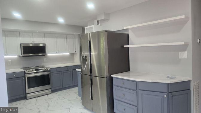 Interior, Kitchen, Marble, Recessed Lighting, Stainless Steel Appliances