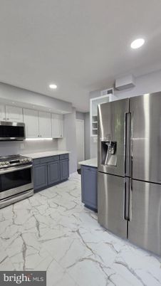 Interior, Kitchen, Marble, Recessed Lighting, Stainless Steel Appliances