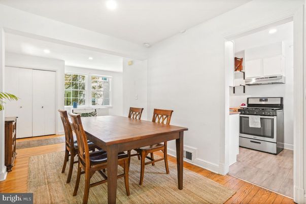 Dining room, Interior, Kitchen, Recessed Lighting, Stainless Steel Appliances, Wood Texture Flooring